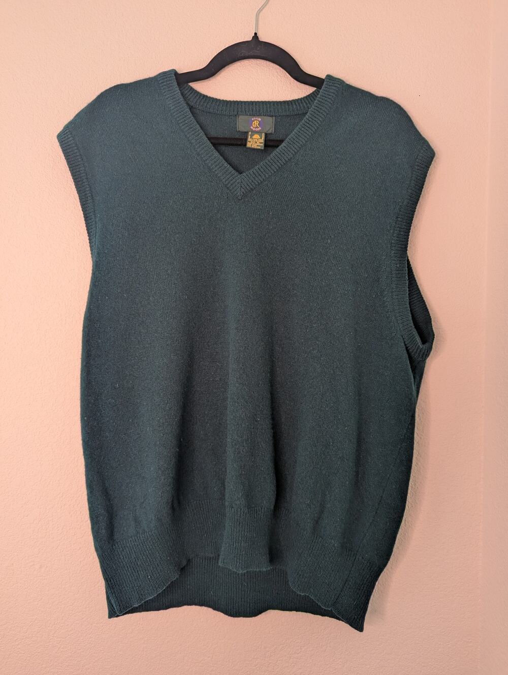 Club Room Men's Green 100% Lambswool V-Neck Vest XL Preppy Academia Office